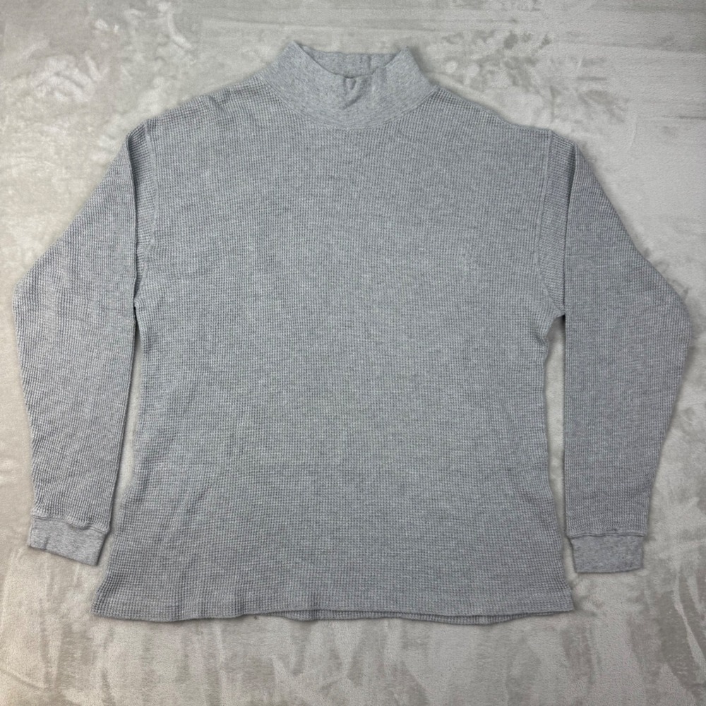 Vintage Lands End Mens Large Waffle Knit Thermal Mock Neck Shirt Made USA 90s